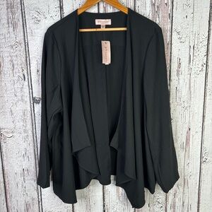 🏷️NWT Philosophy Woman Plus 2X Black Open Front Waterfall Cardigan Long Sleeve